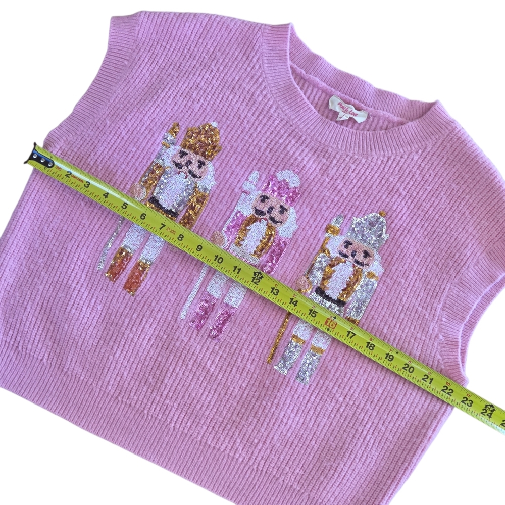 Peach Love California Sequin Nutcracker Sweater Vest Pink Sparkly Holiday Bling - Picture 11 of 16